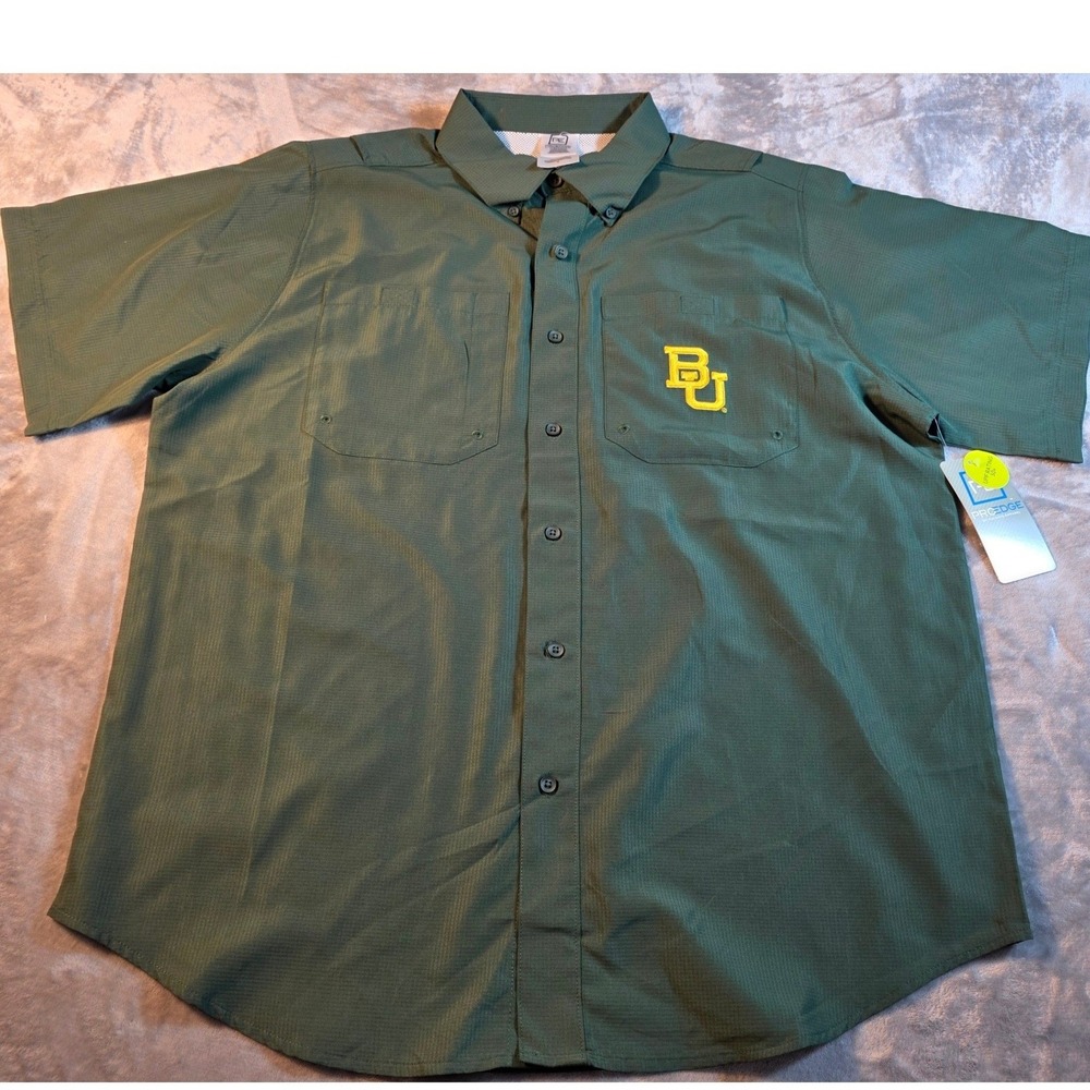 Baylor Bears Vented Fishing Shirt Mens Large Green UPF 50+ Short Sleeve NWT